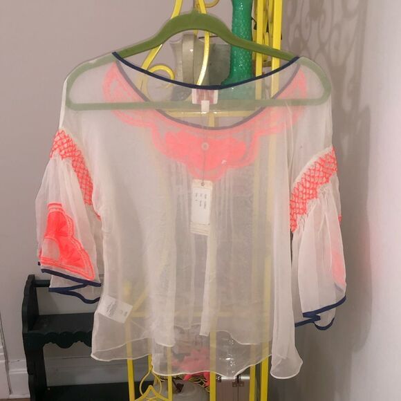 Anthropologie Plenty by Tracy Reese Neon Silk Top NWT - Picture 6 of 6